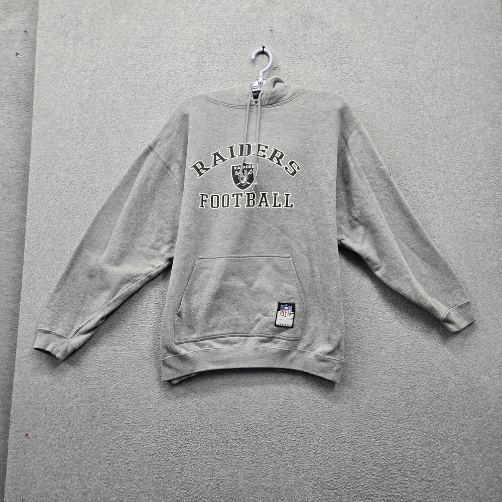 VINTAGE Oakland Raiders Men Hoodie L Gray Reebok Graphic Fleece Raiders Y2K